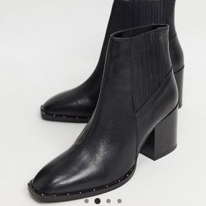 NWT ASOS Studded Leather Block Heel Black Booties Size 6